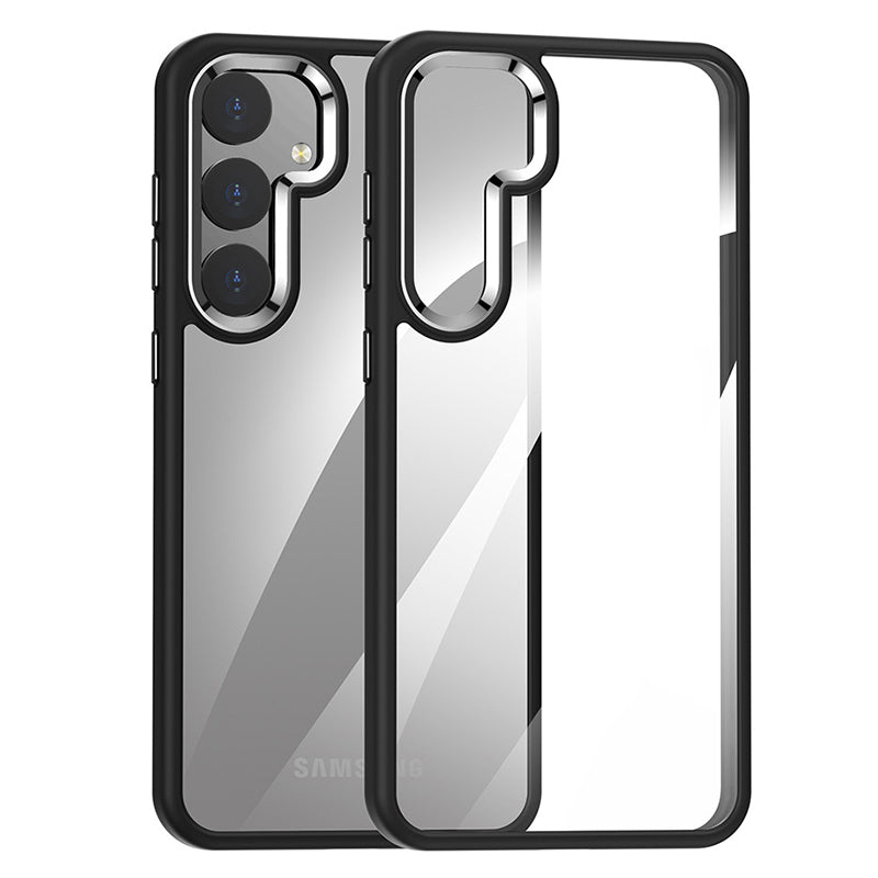 For Samsung Galaxy S24 Clear Case Metal Lens Frame Protective Phone Cover - Black