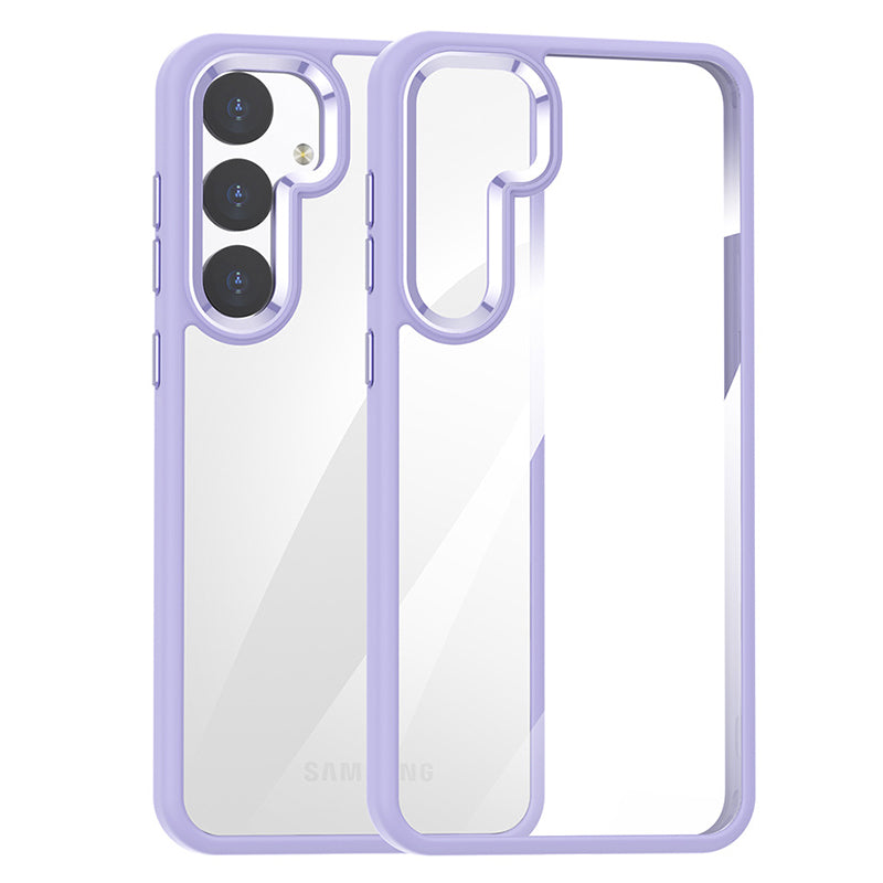For Samsung Galaxy S24 Clear Case Metal Lens Frame Protective Phone Cover - Light Purple