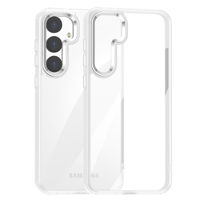 For Samsung Galaxy S24 Clear Case Metal Lens Frame Protective Phone Cover - Translucent
