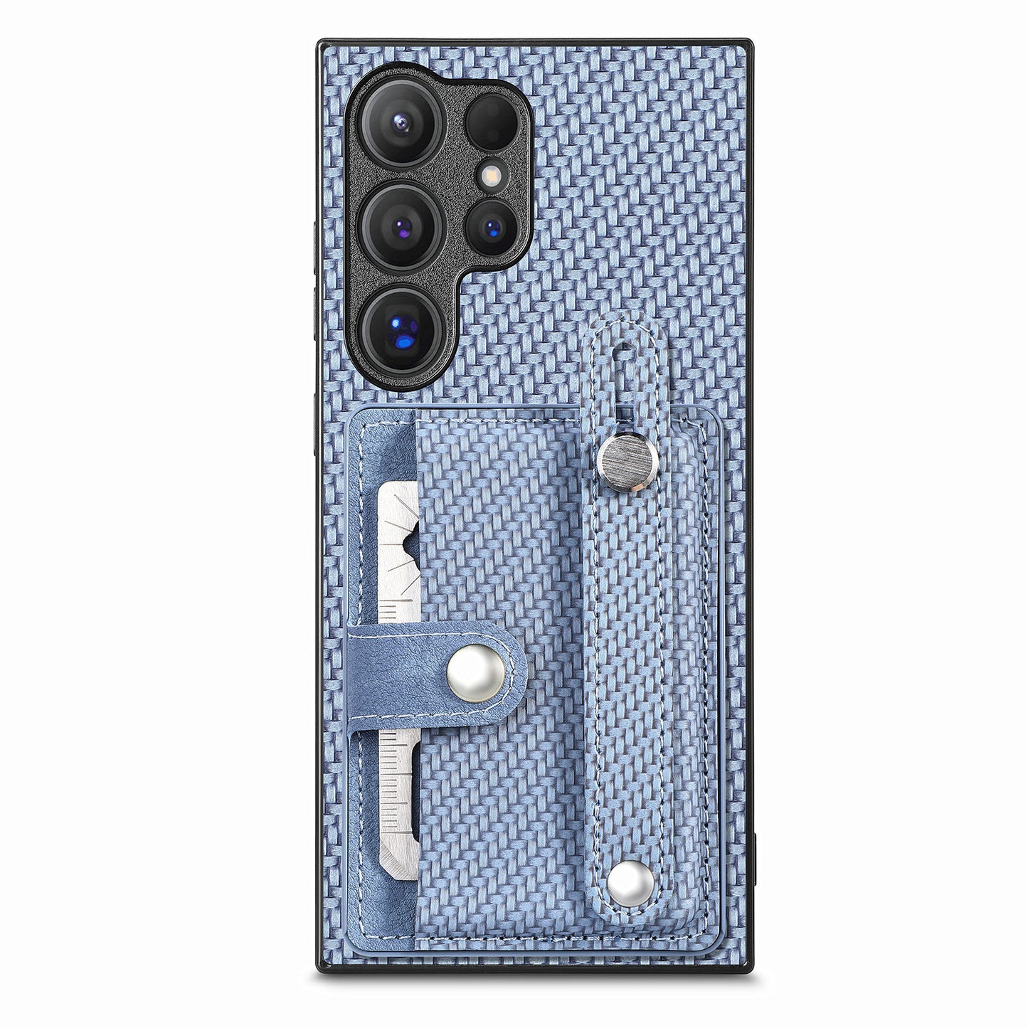 For Samsung Galaxy S24 Ultra Leather Back Case with Card Slots Wristband Kickstand - Blue