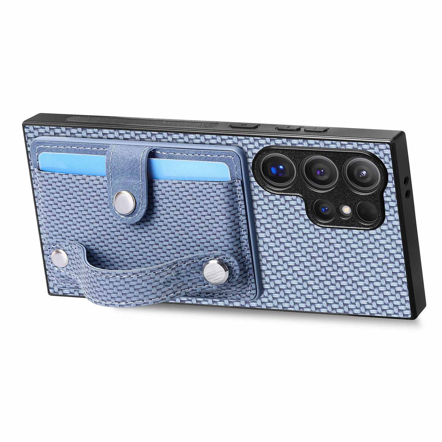 For Samsung Galaxy S24 Ultra Leather Back Case with Card Slots Wristband Kickstand - Blue