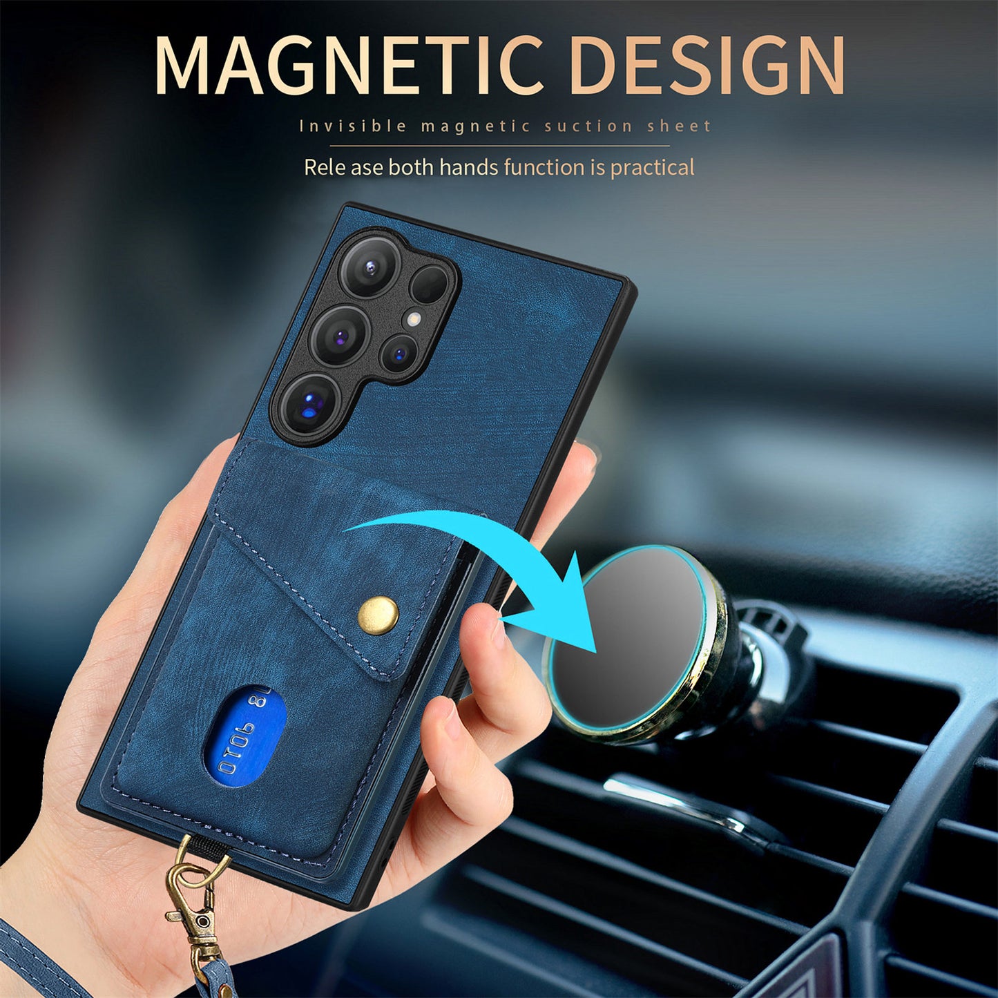 D1 For Samsung Galaxy S24 Ultra Phone Case with Card Holder Kickstand - Black