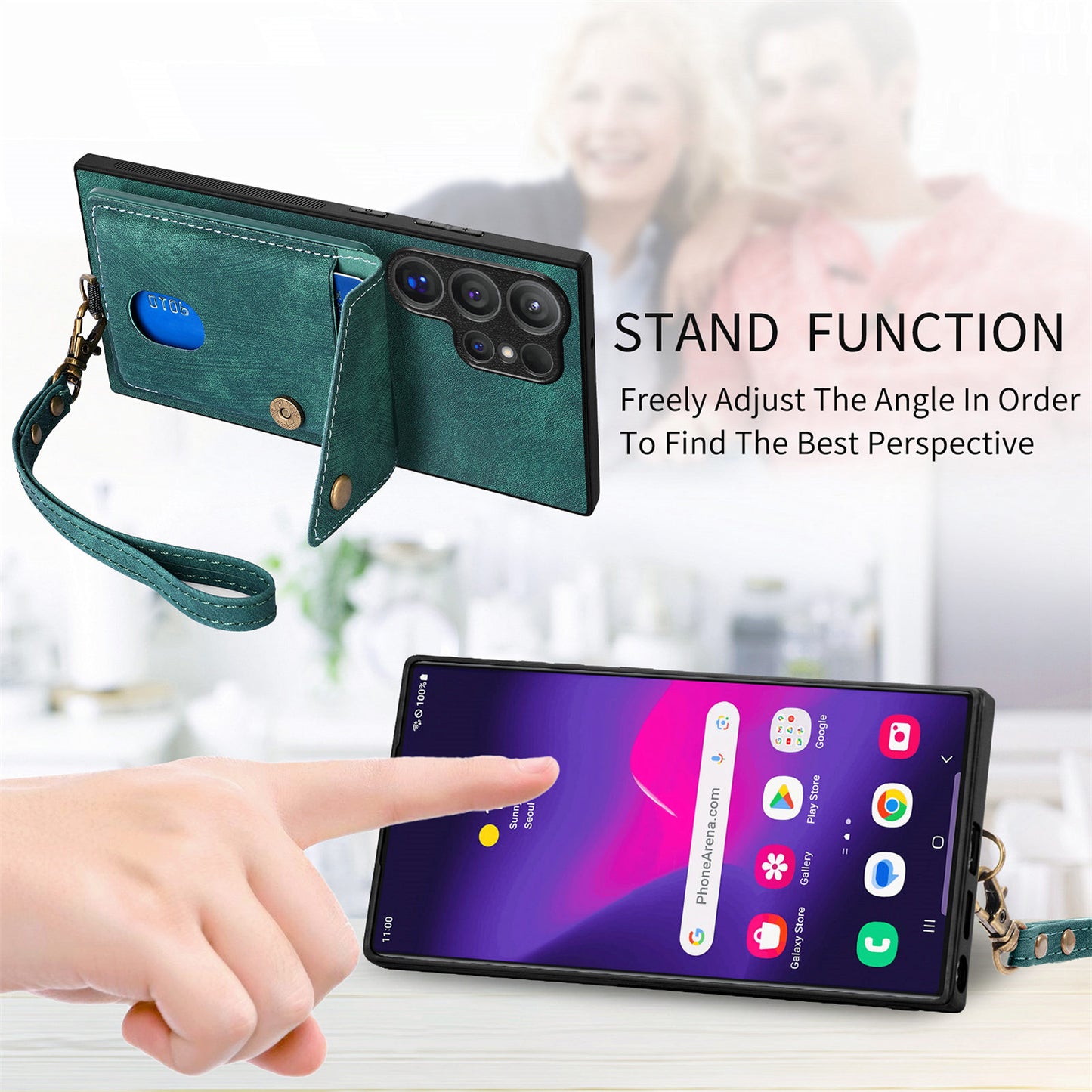 D1 For Samsung Galaxy S24 Ultra Phone Case with Card Holder Kickstand - Black
