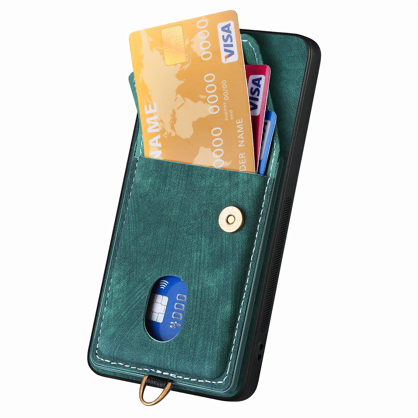 D1 For Samsung Galaxy S24+ Kickstand Case Card Holder Retro Leather Back Cover - Green