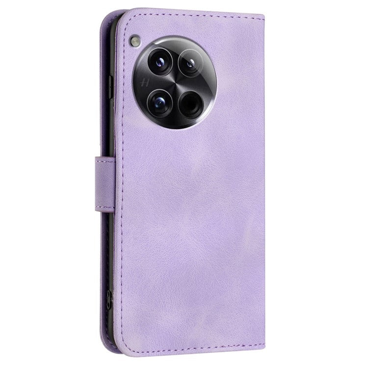 YX0040 For OnePlus 12 5G PU Leather Wallet Case Imprinted Line Geometric Protective Cover - Purple