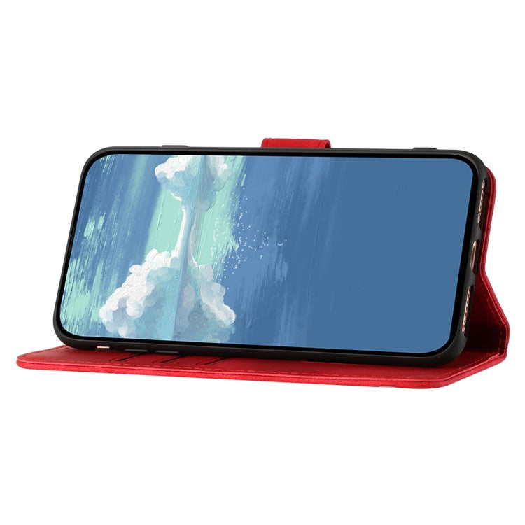 YX0040 For OnePlus 12 5G PU Leather Wallet Case Imprinted Line Geometric Protective Cover - Red