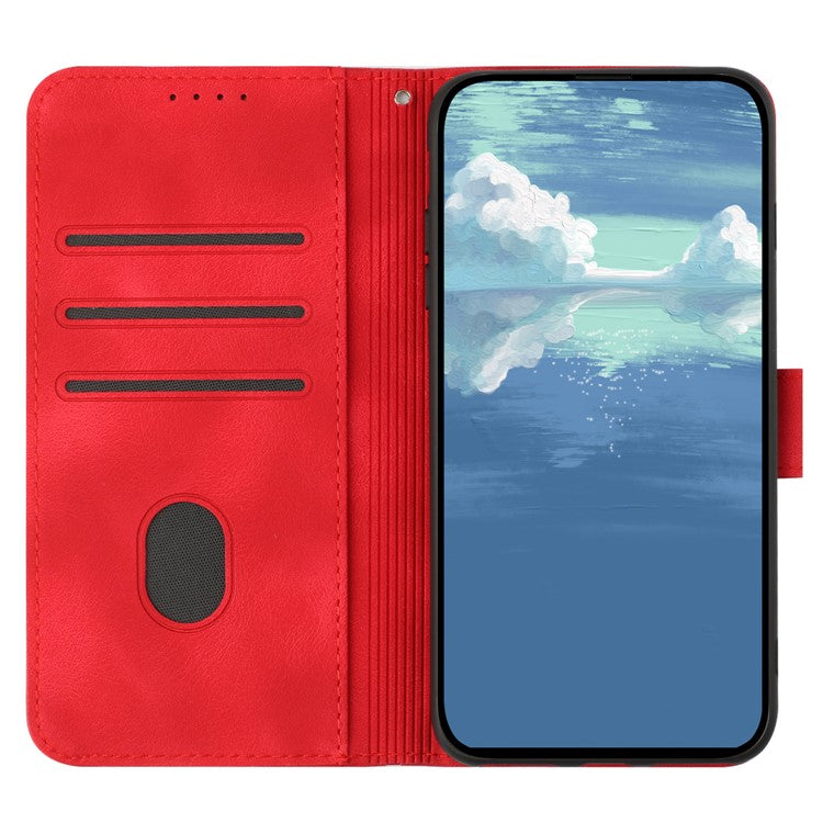 YX0040 For OnePlus 12 5G PU Leather Wallet Case Imprinted Line Geometric Protective Cover - Red