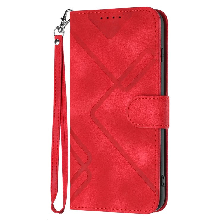 YX0040 For OnePlus 12 5G PU Leather Wallet Case Imprinted Line Geometric Protective Cover - Red