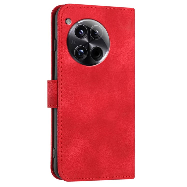 YX0040 For OnePlus 12 5G PU Leather Wallet Case Imprinted Line Geometric Protective Cover - Red