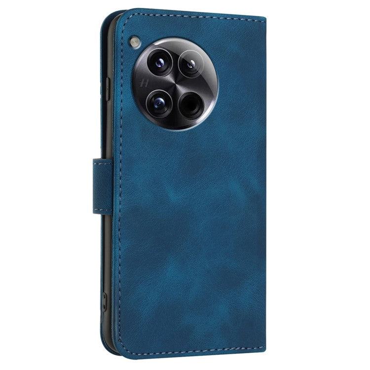 YX0040 For OnePlus 12 5G PU Leather Wallet Case Imprinted Line Geometric Protective Cover - Sapphire