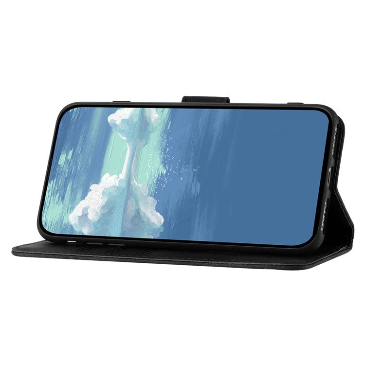 YX0040 For OnePlus 12 5G PU Leather Wallet Case Imprinted Line Geometric Protective Cover - Black