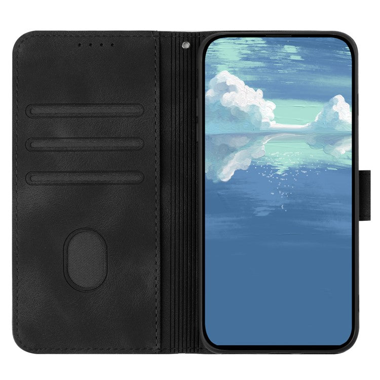 YX0040 For OnePlus 12 5G PU Leather Wallet Case Imprinted Line Geometric Protective Cover - Black
