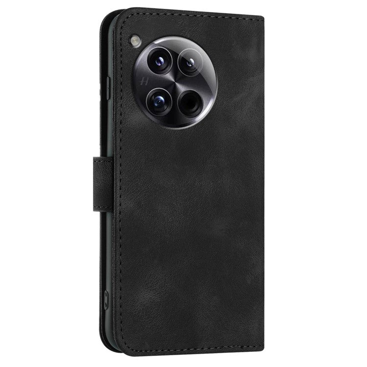 YX0040 For OnePlus 12 5G PU Leather Wallet Case Imprinted Line Geometric Protective Cover - Black