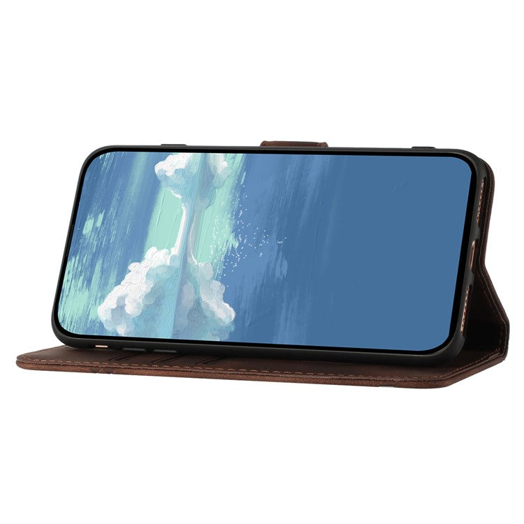 YX0040 For OnePlus 12 5G PU Leather Wallet Case Imprinted Line Geometric Protective Cover - Coffee