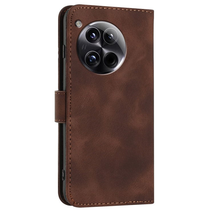 YX0040 For OnePlus 12 5G PU Leather Wallet Case Imprinted Line Geometric Protective Cover - Coffee