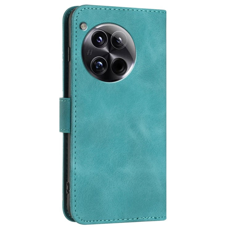 YX0040 For OnePlus 12 5G PU Leather Wallet Case Imprinted Line Geometric Protective Cover - Baby Blue