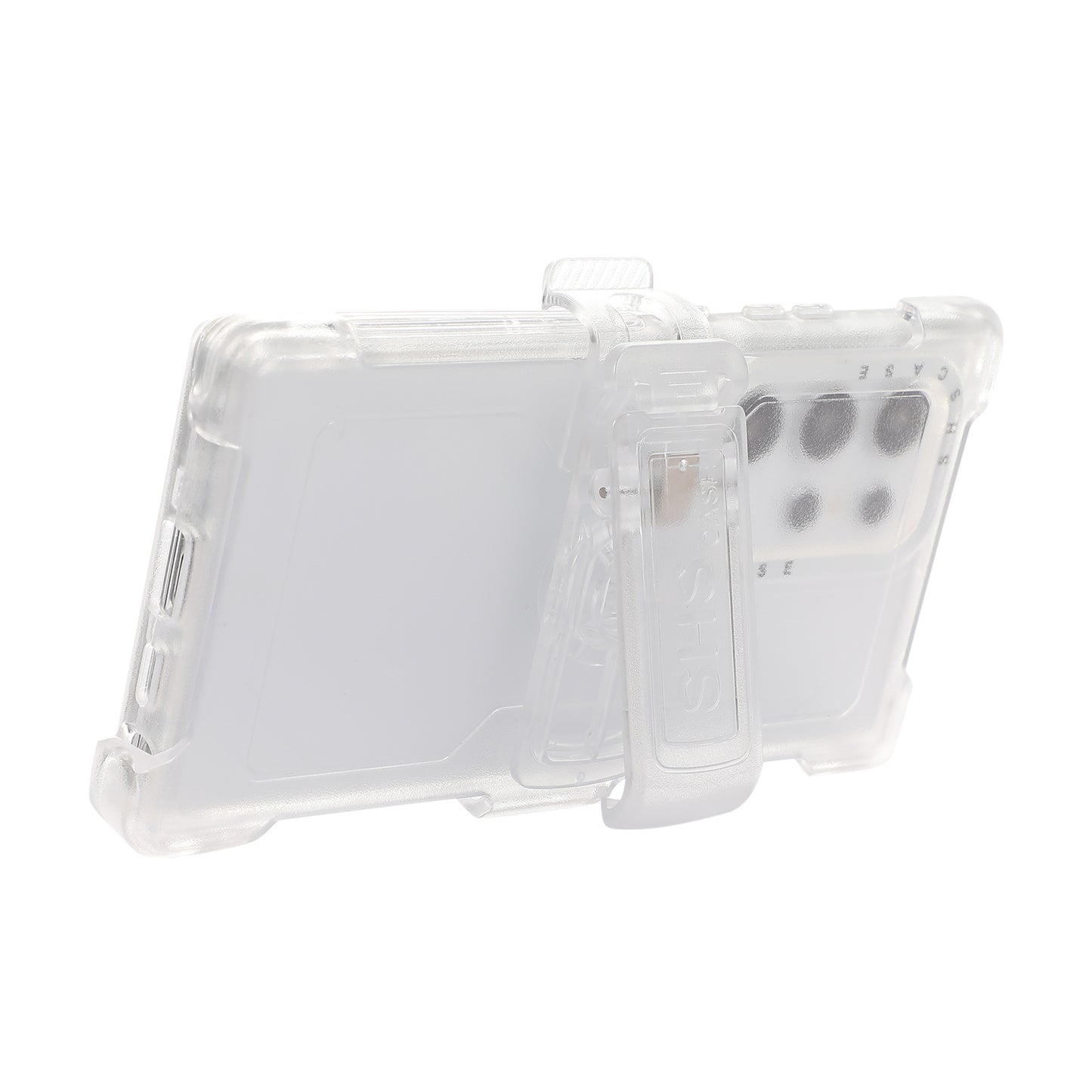 For Samsung Galaxy S24 Ultra Slide Belt Holster Case Kickstand Matte PC+TPU Mobile Phone Cover - Transparent