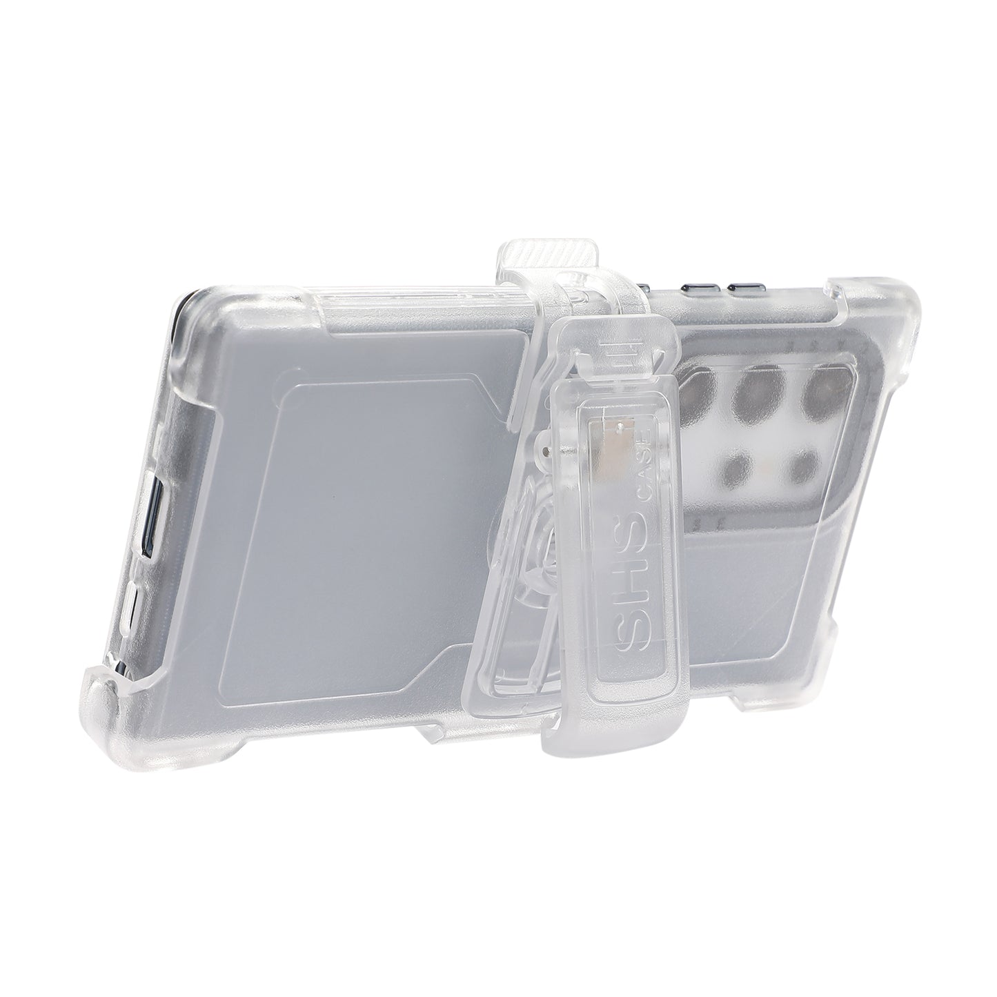 For Samsung Galaxy S24 Ultra Slide Belt Holster Case Kickstand Matte PC+TPU Mobile Phone Cover - Transparent Sapphire