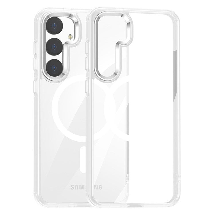 For Samsung Galaxy S24+ Phone Case Compatible with MagSafe Metal Lens Frame Cover - Translucent