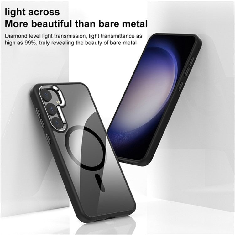 For Samsung Galaxy S24+ Phone Case Compatible with MagSafe Metal Lens Frame Cover - Translucent