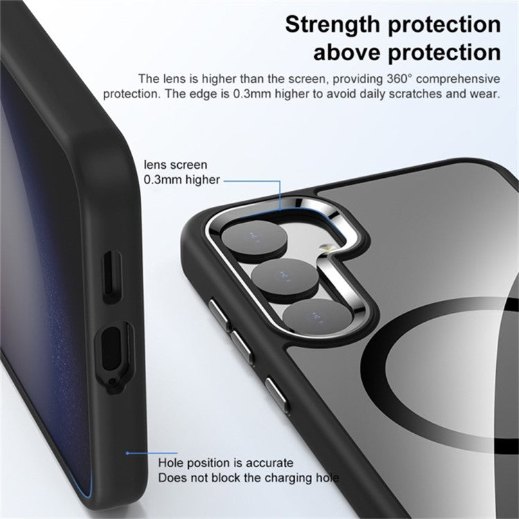 For Samsung Galaxy S24+ Phone Case Compatible with MagSafe Metal Lens Frame Cover - Translucent