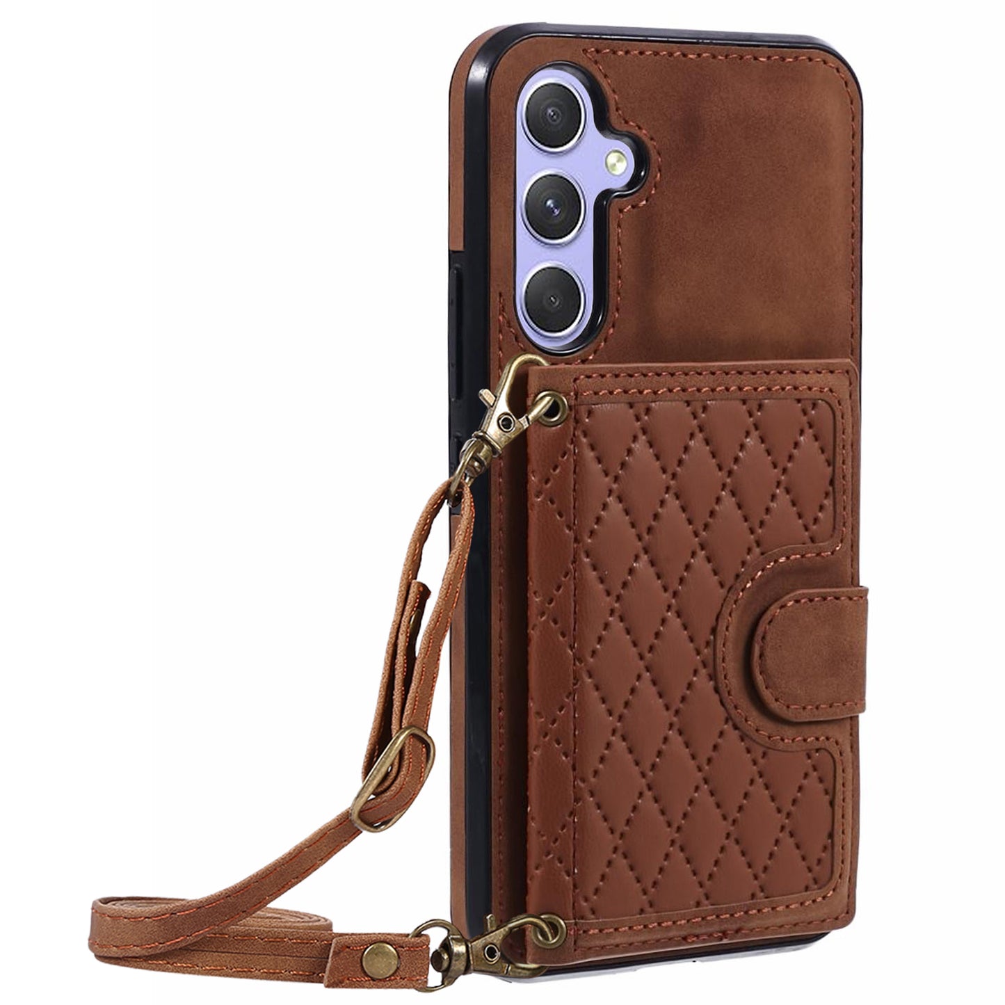 For Samsung Galaxy S24+ Cell Phone Case PU Leather + TPU Card Bag Kickstand Anti-shock Cover - Brown