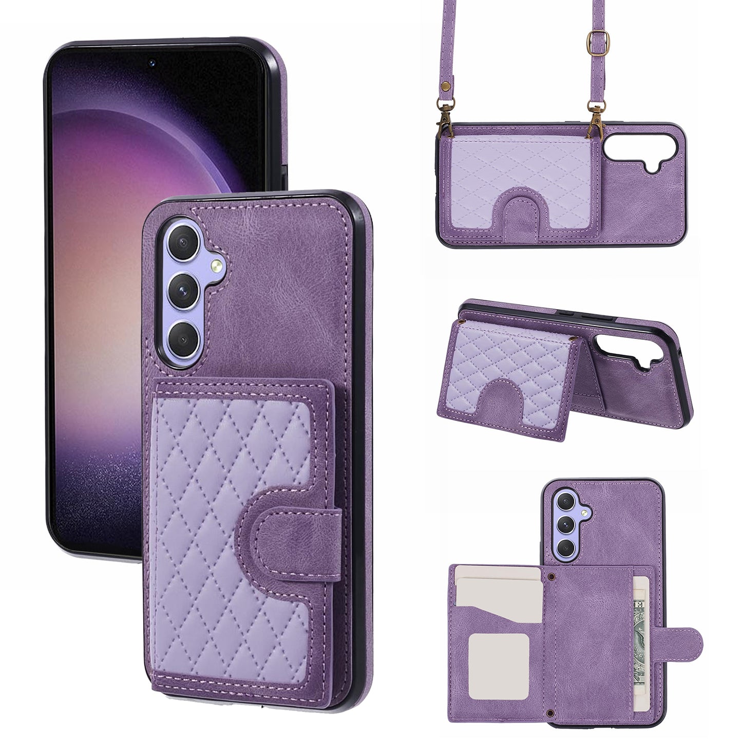 For Samsung Galaxy S24+ Cell Phone Case PU Leather + TPU Card Bag Kickstand Anti-shock Cover - Purple