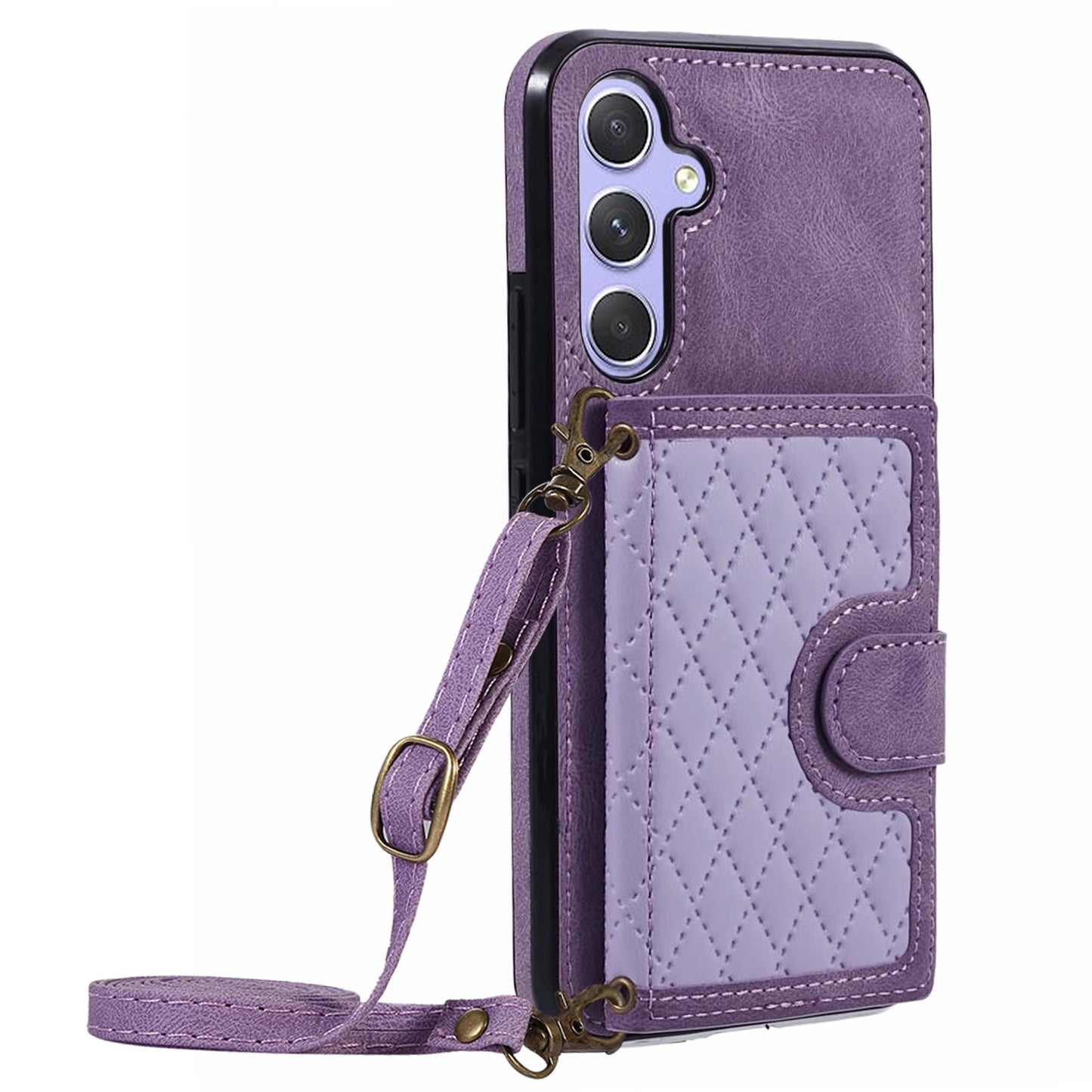For Samsung Galaxy S24+ Cell Phone Case PU Leather + TPU Card Bag Kickstand Anti-shock Cover - Purple