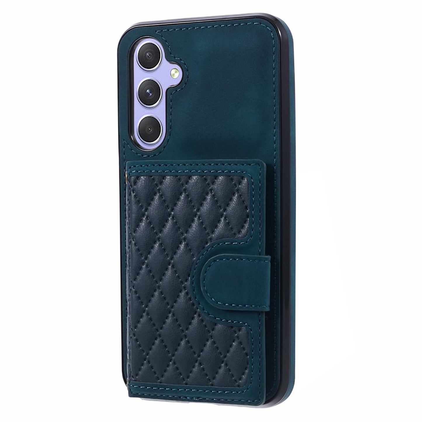 For Samsung Galaxy S24 Case Rhombus Imprinted Card Bag Drop-proof Phone Cover with Long Strap - Green