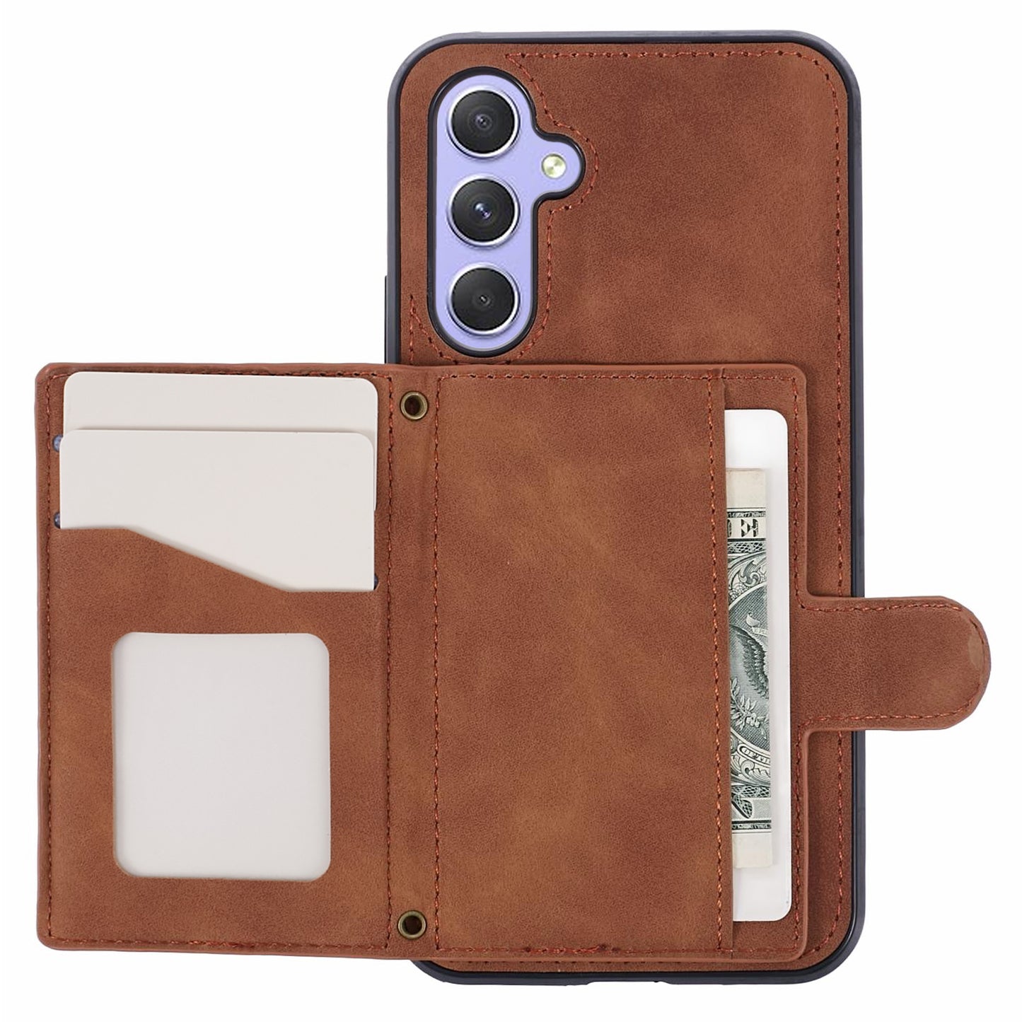 For Samsung Galaxy S24 Case Rhombus Imprinted Card Bag Drop-proof Phone Cover with Long Strap - Brown