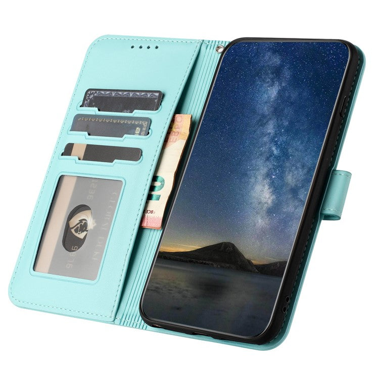 YX0050 For Samsung Galaxy A55 5G Case Imprinted PU Leather+TPU Phone Stand Cover with Magnetic Closure - Baby Blue