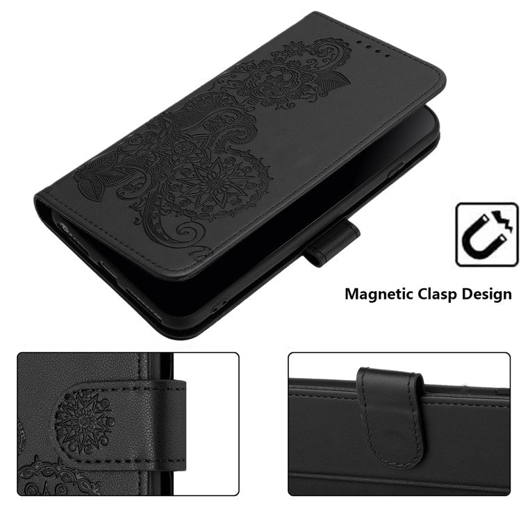 YX0050 For OnePlus 12 5G Cell Phone Case Leather Imprint Sunflower Pattern Foldable Stand Cover - Black