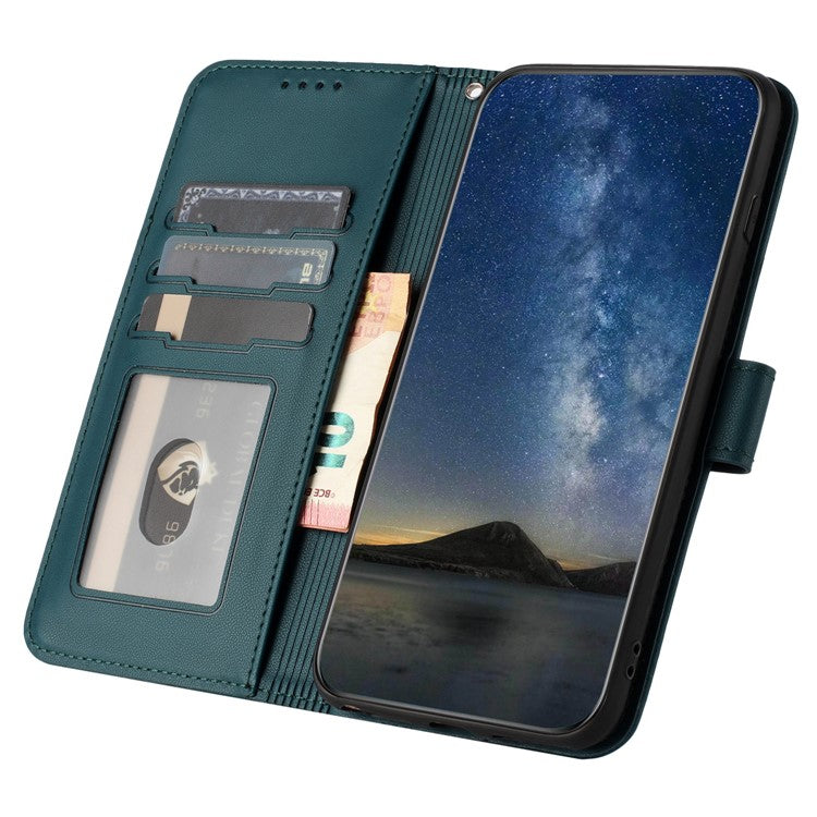 YX0050 For OnePlus 12 5G Cell Phone Case Leather Imprint Sunflower Pattern Foldable Stand Cover - Blackish Green