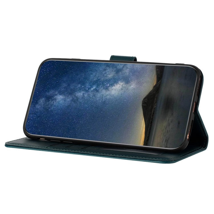 YX0050 For OnePlus 12 5G Cell Phone Case Leather Imprint Sunflower Pattern Foldable Stand Cover - Blackish Green