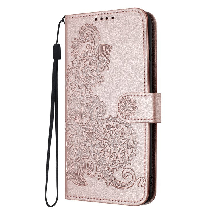 YX0050 For OnePlus 12 5G Cell Phone Case Leather Imprint Sunflower Pattern Foldable Stand Cover - Pink