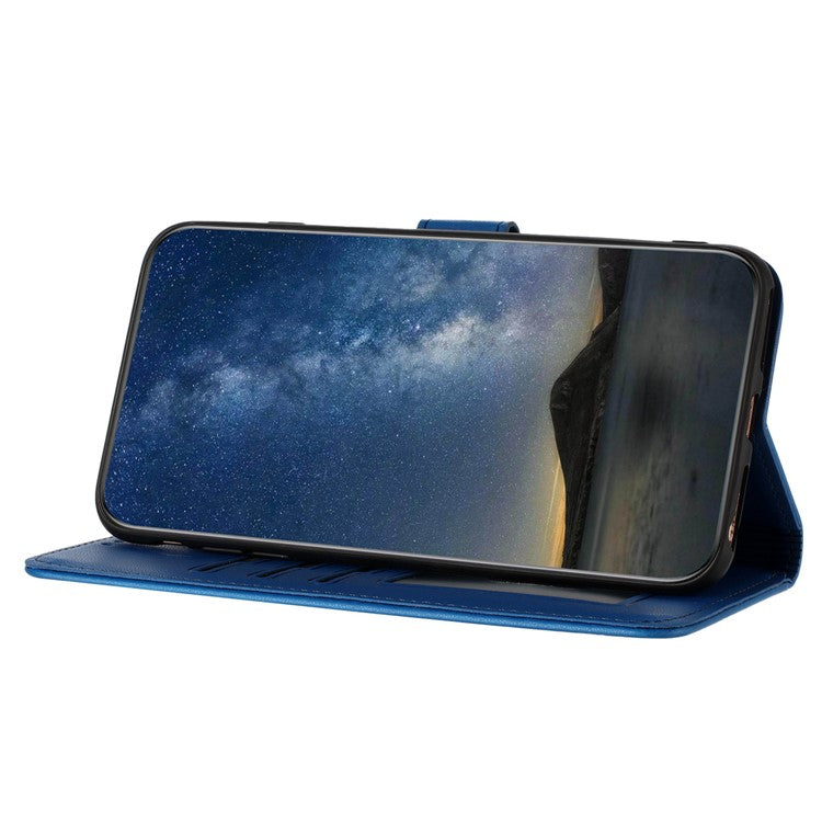 YX0050 For OnePlus 12 5G Cell Phone Case Leather Imprint Sunflower Pattern Foldable Stand Cover - Sapphire