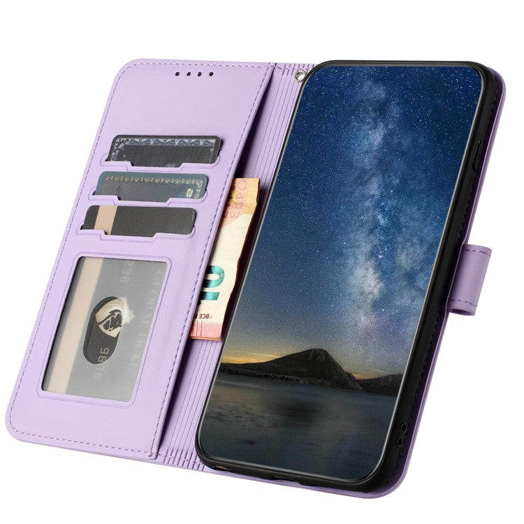 YX0050 For OnePlus 12 5G Cell Phone Case Leather Imprint Sunflower Pattern Foldable Stand Cover - Purple
