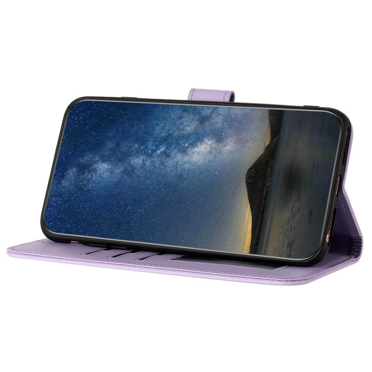 YX0050 For OnePlus 12 5G Cell Phone Case Leather Imprint Sunflower Pattern Foldable Stand Cover - Purple