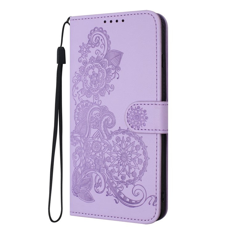YX0050 For OnePlus 12 5G Cell Phone Case Leather Imprint Sunflower Pattern Foldable Stand Cover - Purple