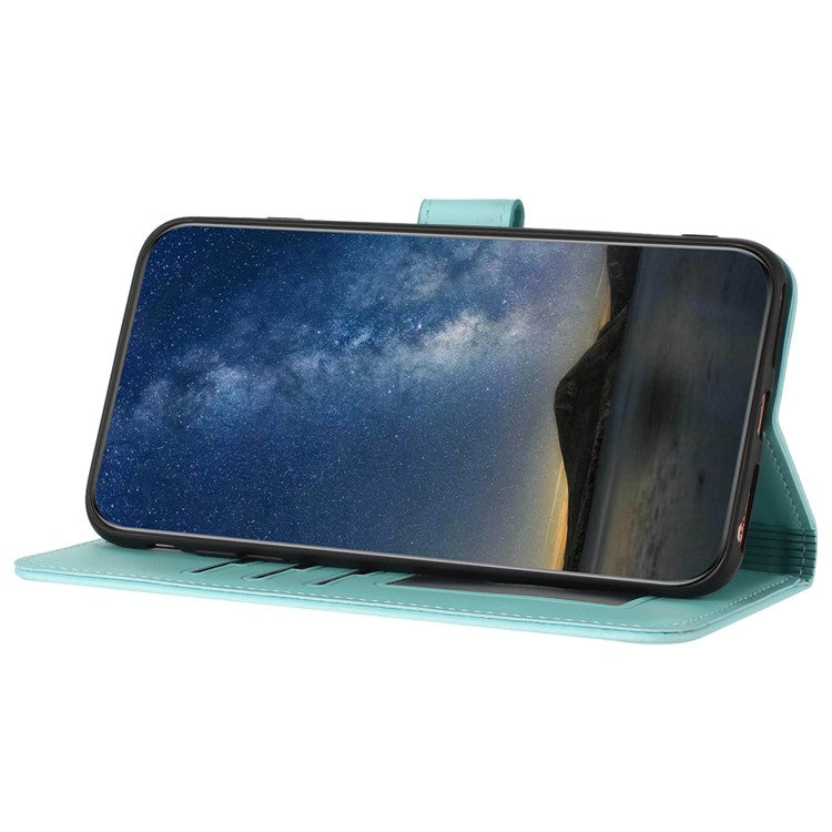 YX0050 For OnePlus 12 5G Cell Phone Case Leather Imprint Sunflower Pattern Foldable Stand Cover - Baby Blue