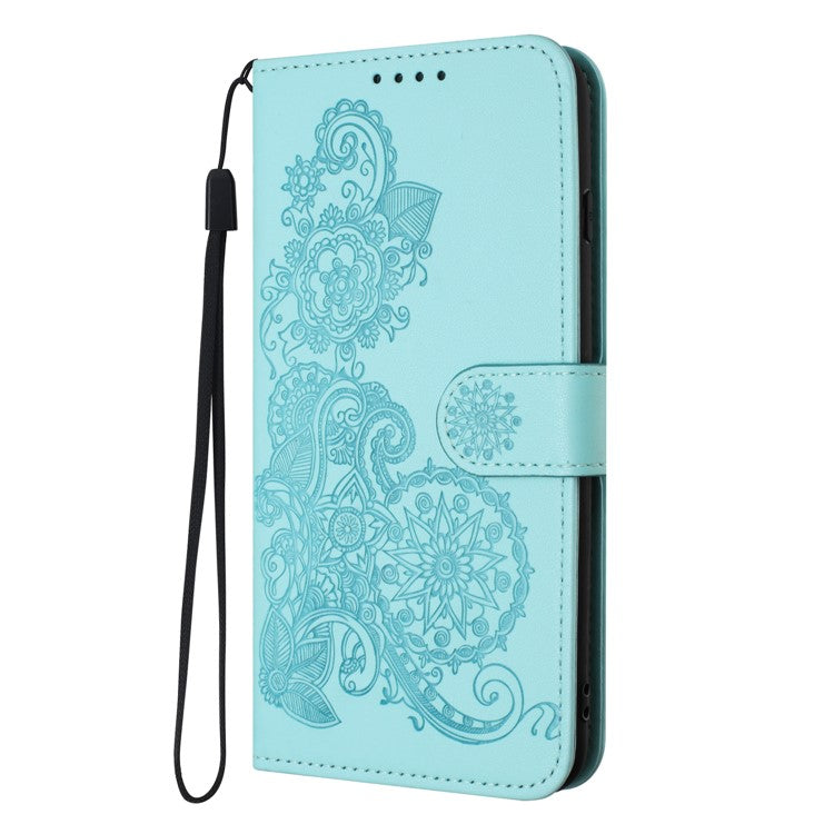 YX0050 For OnePlus 12 5G Cell Phone Case Leather Imprint Sunflower Pattern Foldable Stand Cover - Baby Blue