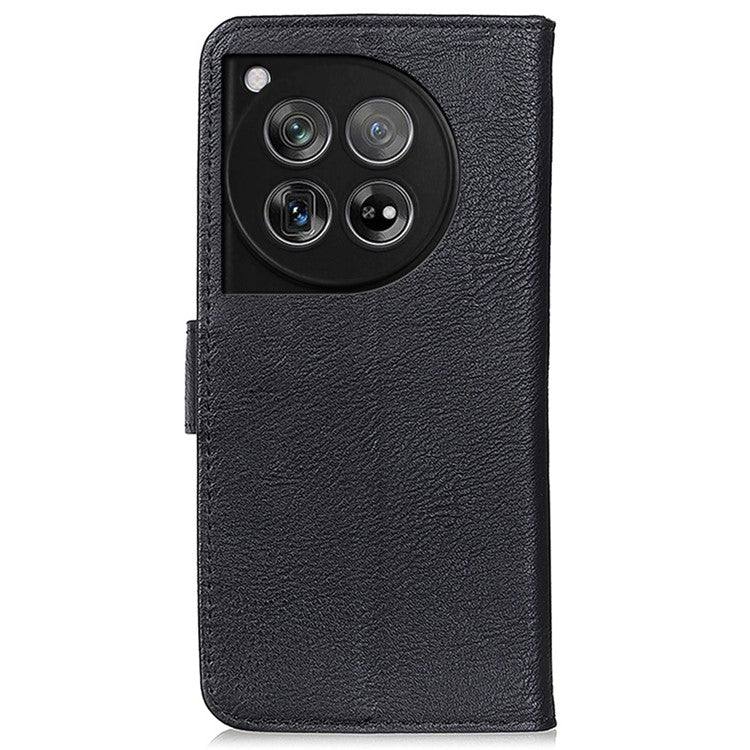 KHAZNEH For OnePlus 12 5G Case Cowhide Texture Stand Wallet Anti-drop Phone Cover - Black