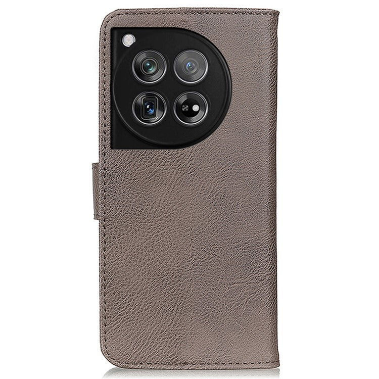 KHAZNEH For OnePlus 12 5G Case Cowhide Texture Stand Wallet Anti-drop Phone Cover - Khaki