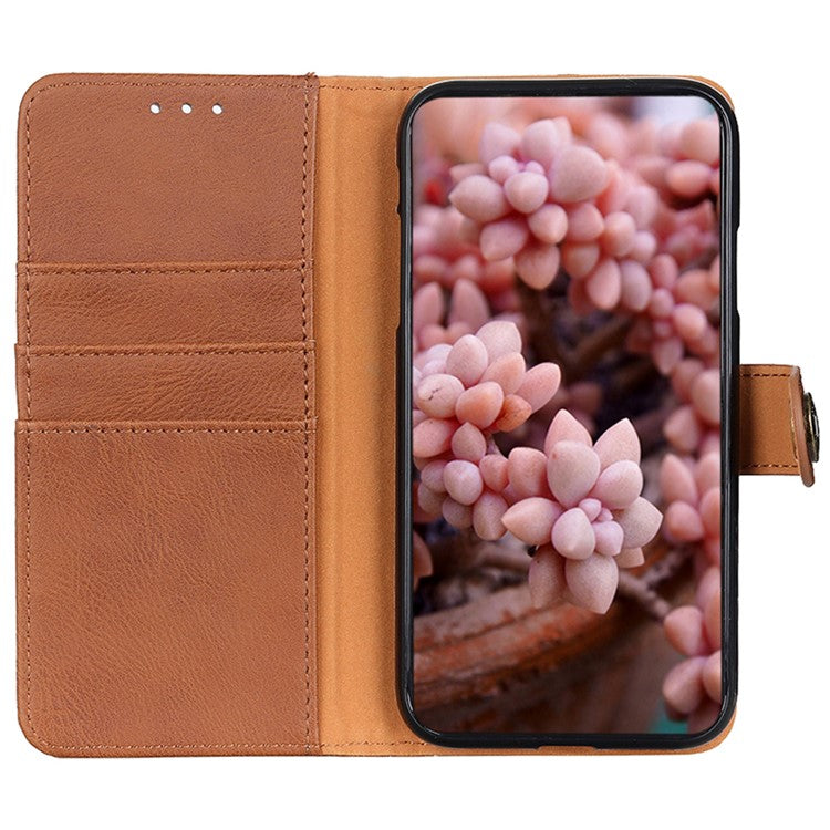 KHAZNEH For OnePlus 12 5G Case Cowhide Texture Stand Wallet Anti-drop Phone Cover - Brown