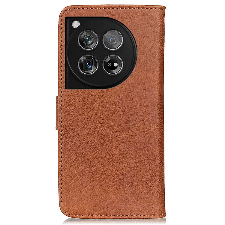 KHAZNEH For OnePlus 12 5G Case Cowhide Texture Stand Wallet Anti-drop Phone Cover - Brown