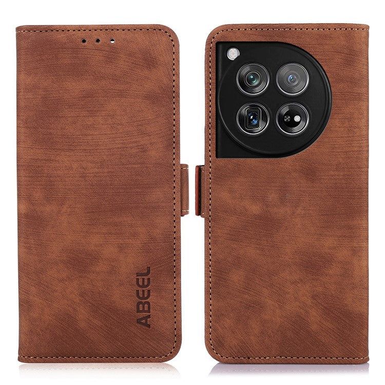 ABEEL For OnePlus 12 5G Case Retro PU Leather+TPU Folio Stand Cover with Magnetic Clasp - Brown