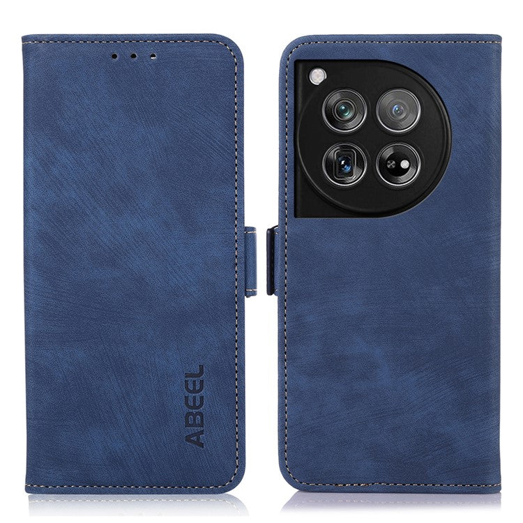 ABEEL For OnePlus 12 5G Case Retro PU Leather+TPU Folio Stand Cover with Magnetic Clasp - Blue