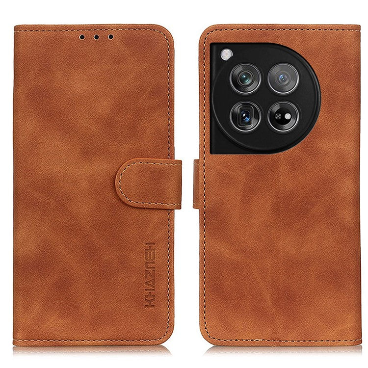 KHAZNEH For OnePlus 12 5G Leather Case Retro Style Wallet Stand Folio Phone Cover - Brown