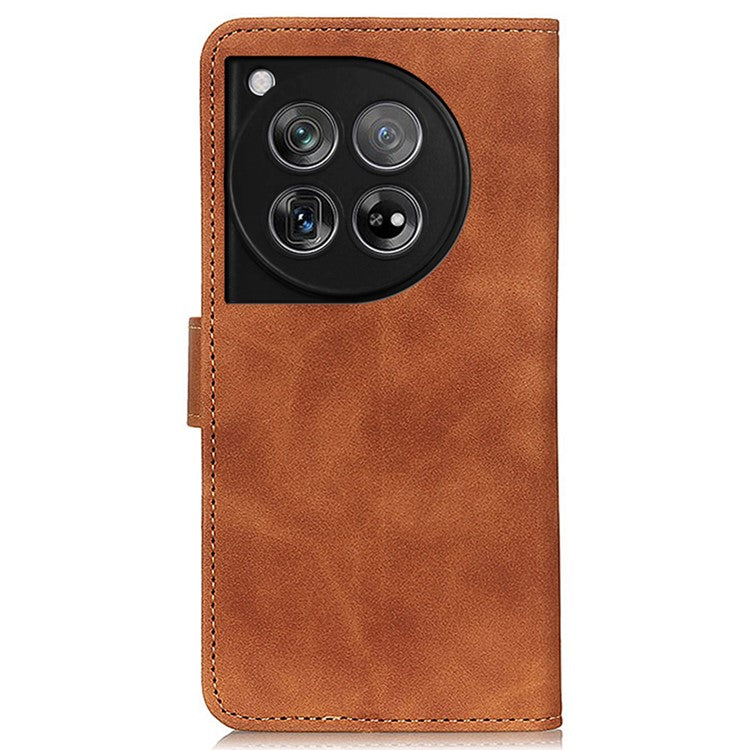 KHAZNEH For OnePlus 12 5G Leather Case Retro Style Wallet Stand Folio Phone Cover - Brown
