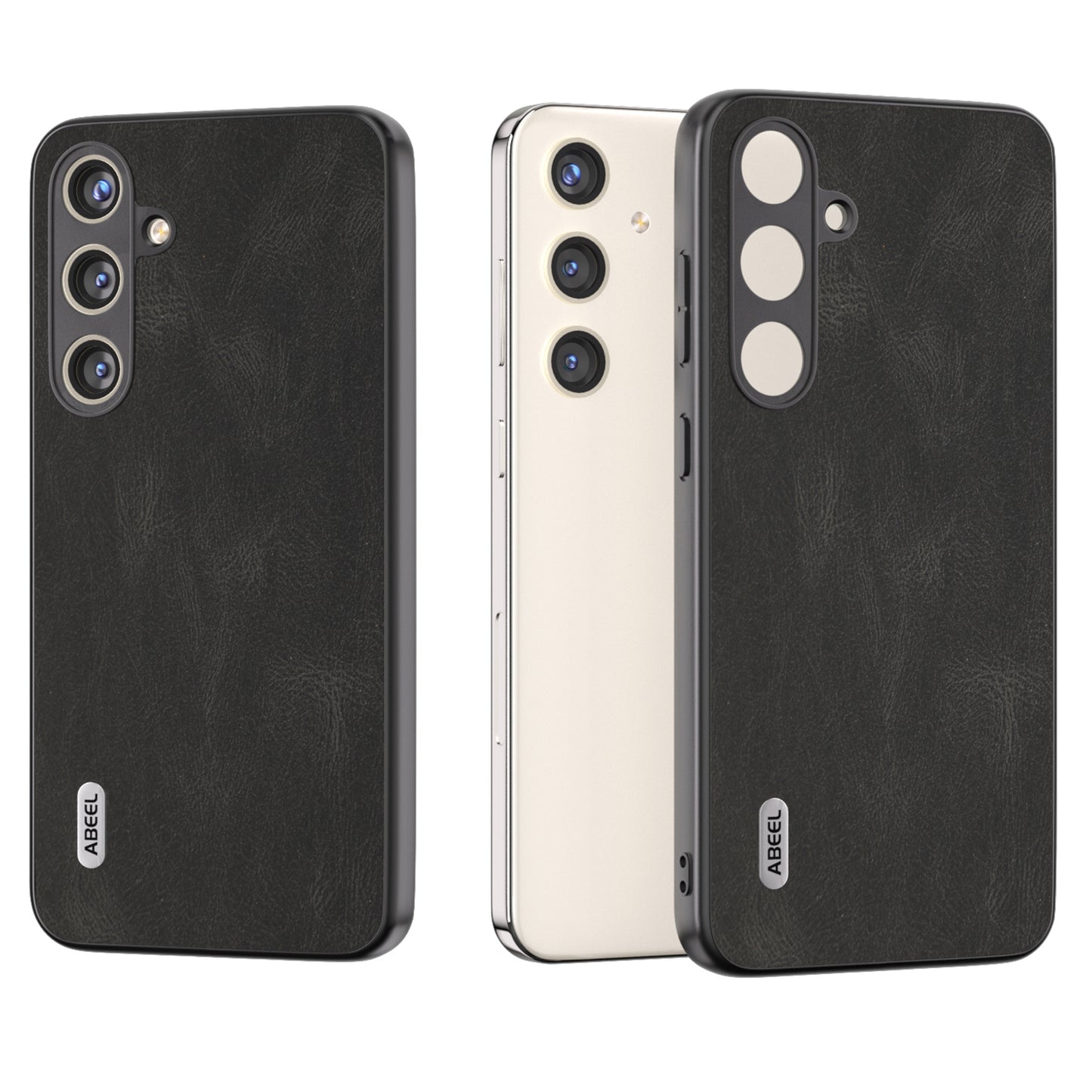 ABEEL For Samsung Galaxy S24+ Case Vintage Style PU Leather Coated PC Phone Cover - Black